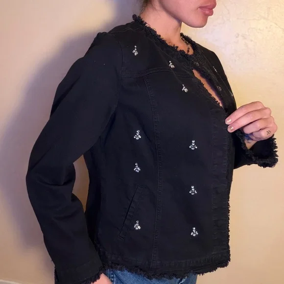 Chico's Black Embellished Jean Jacket - Picture 4 of 7
